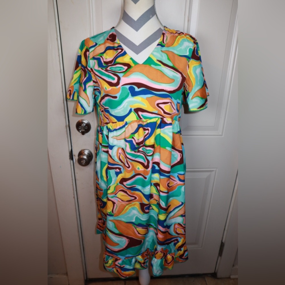 SHEIN VCAY Allover Print Smock Dress SIZE SMALL (4)